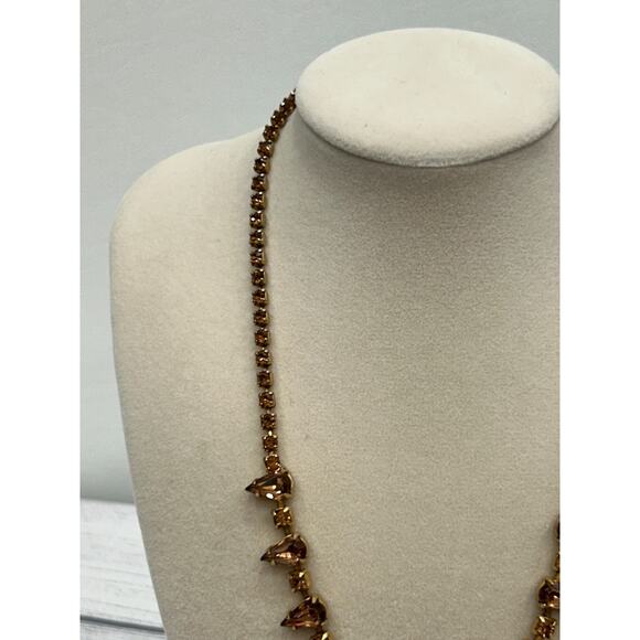Weiss Faceted Amber Brown Elegant Gold Tone Statement Teardrop Crystal Necklace - Picture 4 of 10